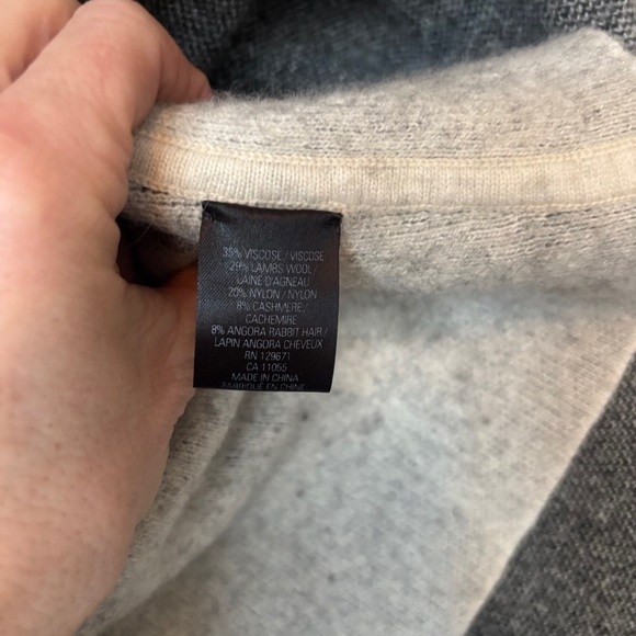 Skull Cashmere Cardigan Sweater S Gray and Cream Long Sleeve Open Front Wool - Picture 10 of 11